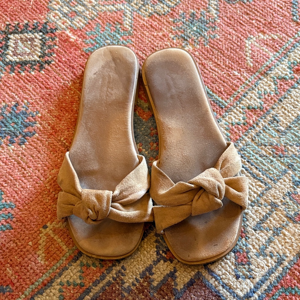 Italian Women's Tan Suede Slide Sandals